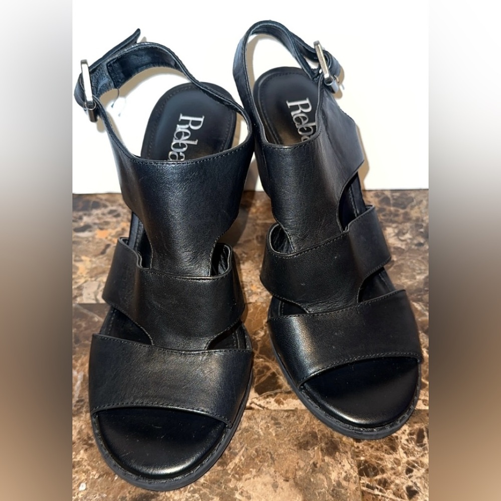 Reba "Skyla" Black Leather Heels Size 5.5